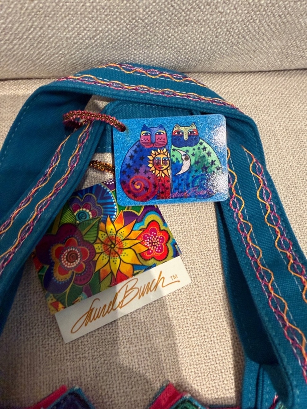 Laurel Burch Teal Multi Sun & Moon Double Cat Shoulder Bag - Picture 2 of 7